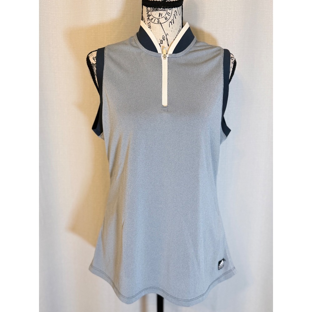 Adidas Golf Equipment Sleeveless Polo Shirt Blue Quarter Zip Mesh Womens Large
